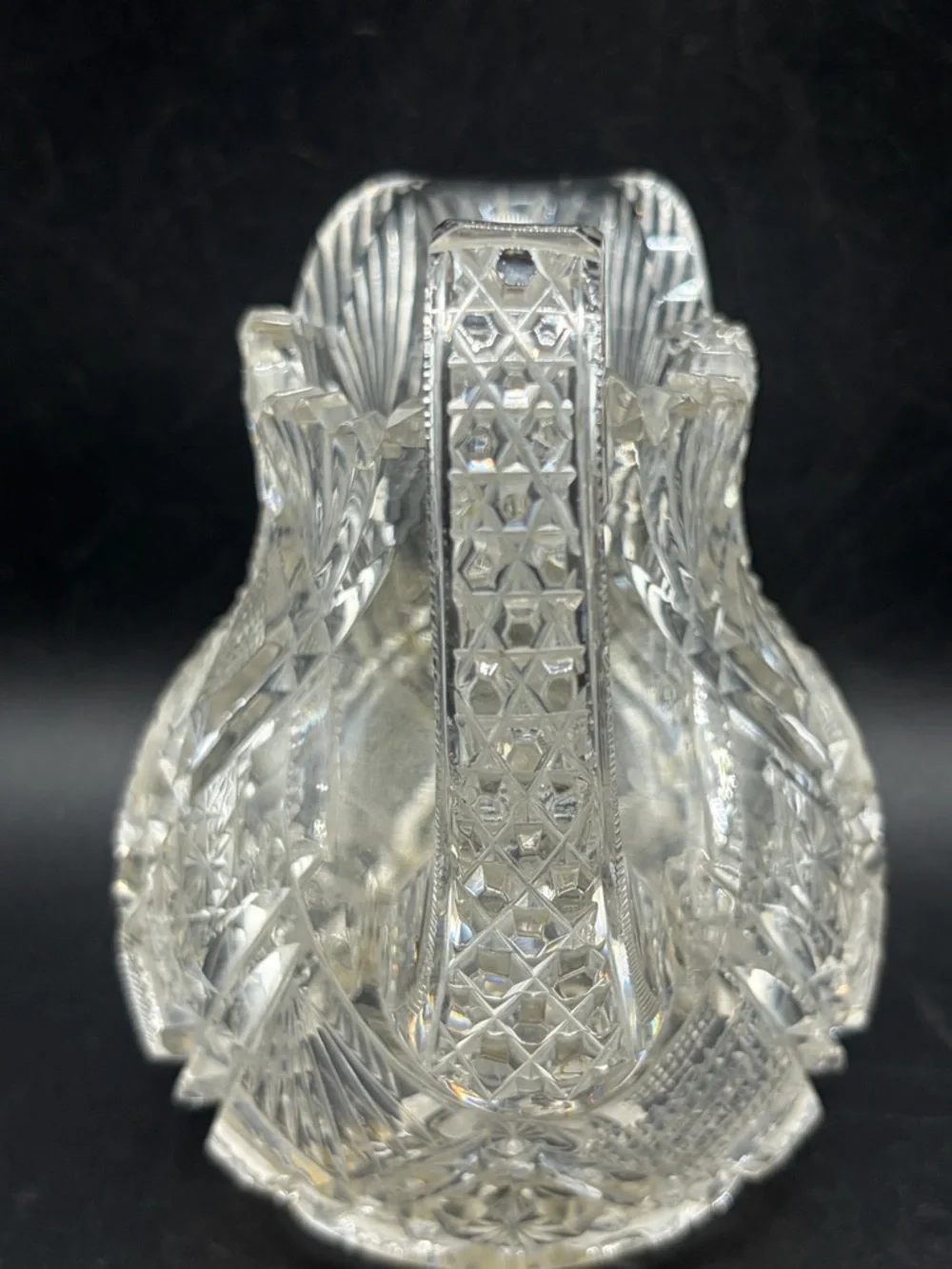 TW Signed Vintage Cut Crystal Jug Pitcher Creamer Pourer Vessel Tableware Decor